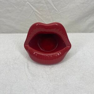 Red Ceramic Lips Decorative Bowl Catch-all Dish Pop Art Sculpture Glossy 5.5"